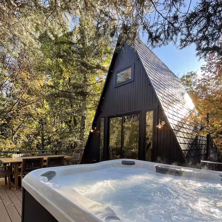 Sundance A-frame cabin with hot tub for a winter Utah elopement